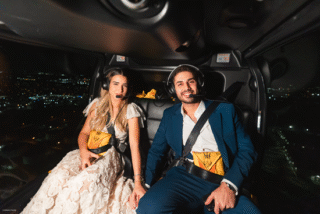 Couple on helicopter tour t night - HeliNY