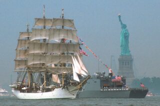 tall ship Statue of Liberty the Hudson River